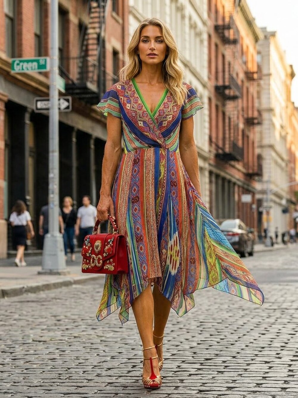 Polo Ralph Lauren Multicolored Printed Silk Asymmetric Hem Detail Dress Tribal